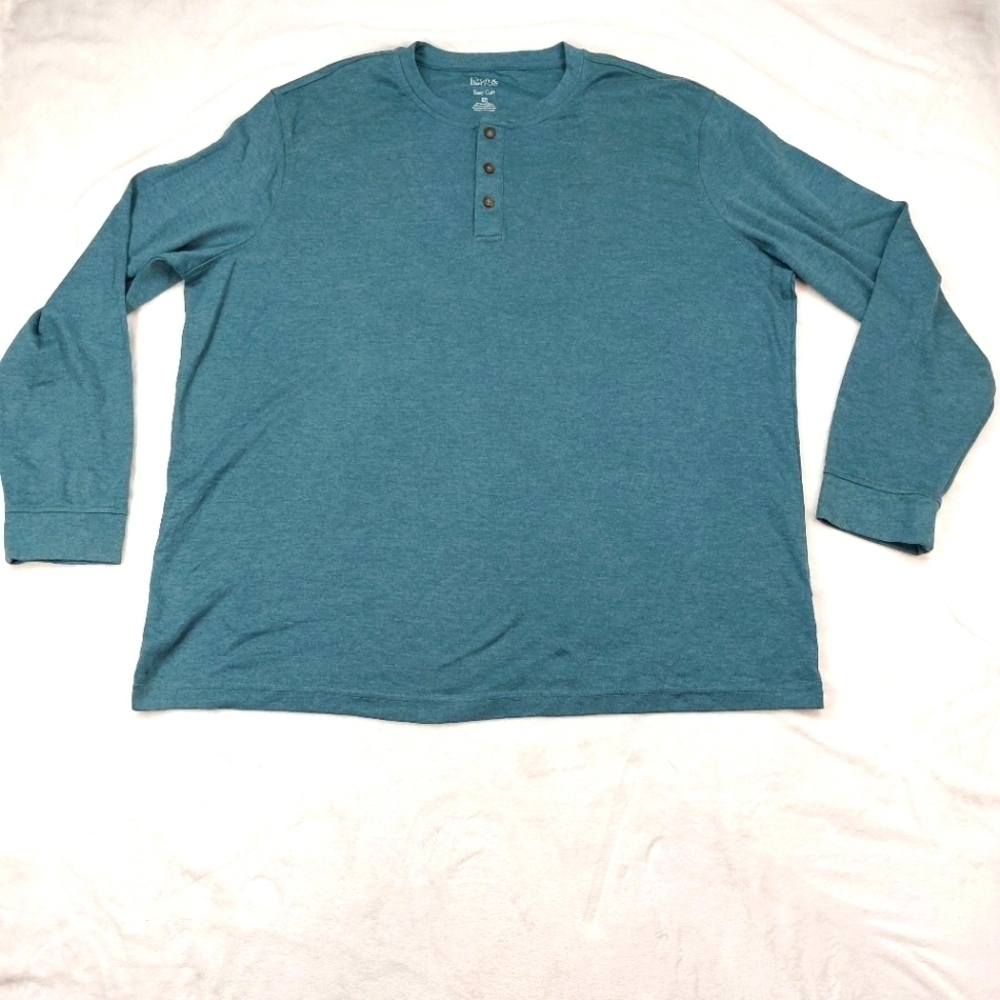 CROFT & BARROW MENS EASY CARE TEAL BLUE LONG SLEEVE COTTON BLEND HENLEY SIZE XXL